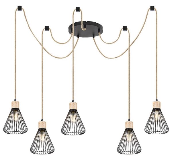 Rabalux 3150 - Lampadario a sospensione con filo FARFALLE 5xE27/40W/230V ragno nero/faggio
