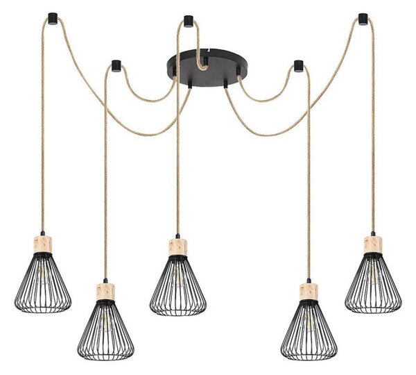 Rabalux 3150 - Lampadario a sospensione con filo FARFALLE 5xE27/40W/230V ragno nero/faggio