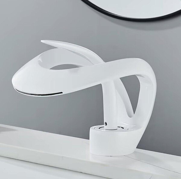 Rubinetto per lavabo a cascata, con comando monocomando, di colore bianco