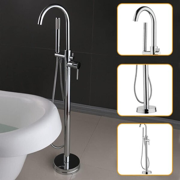 Rubinetto per vasca – Rubinetto freestanding per vasca – Montaggio a pavimento – Doccetta manuale – Ottone cromato – Design retrò