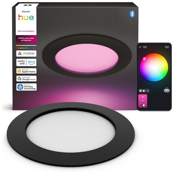 Philips Hue White and Color ambiance Lampada da incasso sottile da 170 mm, Bluetooth/Zigbee, Nero, LED, Policarbonato (PC), Altro, 1000 K