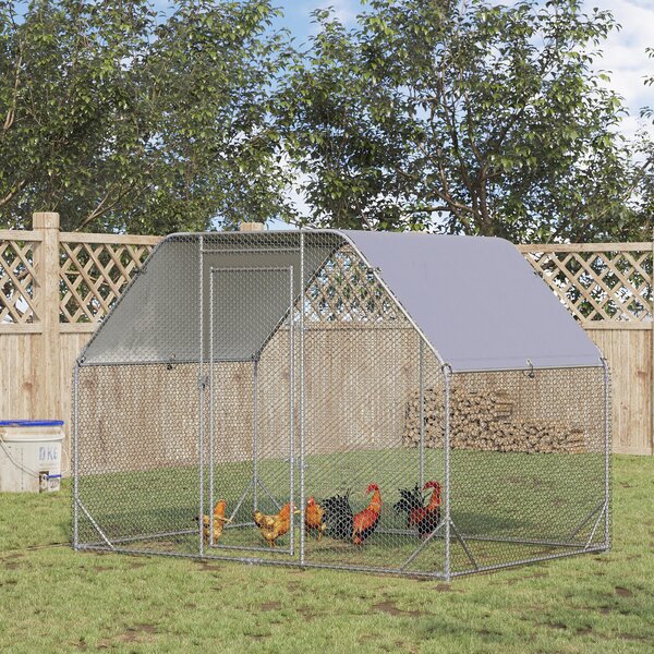 PawHut Recinto per Galline con telo di copertura per 4-6 polli in acciaio, 280x190x195 cm|Aosom