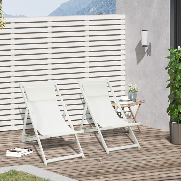 Outsunny Set 2 Sedie Poltrona Sdraio da Esterni, Pieghevoli e Reclinabili, in Alluminio, 96.5x58x91.5 cm, Beige
