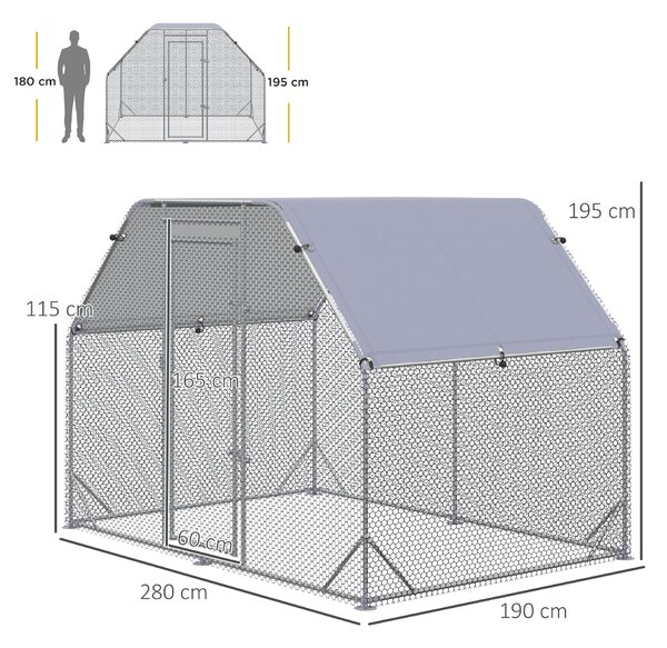 PawHut Recinto per Galline con telo di copertura per 4-6 polli in acciaio, 280x190x195 cm|Aosom