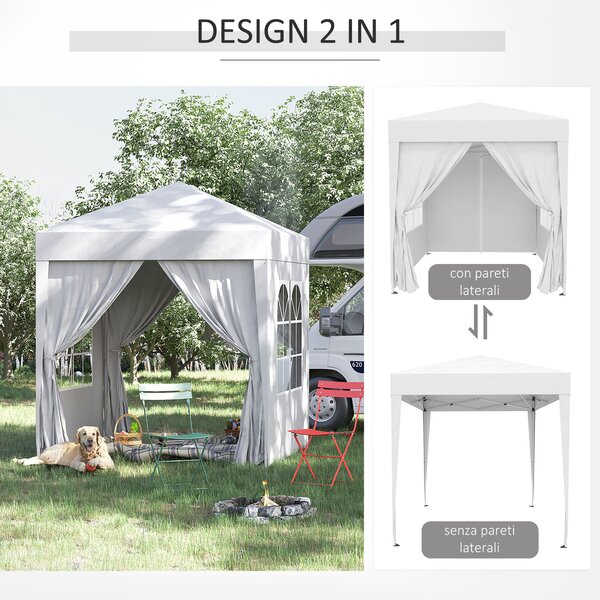 Outsunny Gazebo Pieghevole con 4 Pareti Rimovibili e Borsa da Trasporto, in Metallo e Poliestere, 2x2m, Bianco | Aosom Italy