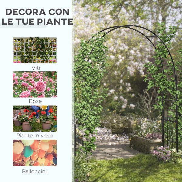 Outsunny Archetto da Giardino per Piante Rampicanti e Decorazioni, Metallo Nero, 153x40x210cm|Aosom