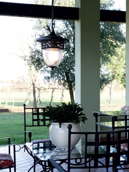 Redo 9399 - Lampadario da esterno a sospensione con catena BASEL 1xE27/42W/230V IP44 nero
