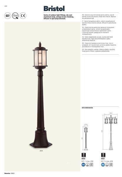 Redo 9956 - Lampadario da esterno a catena BRISTOL 1xE27/42W/230V IP23