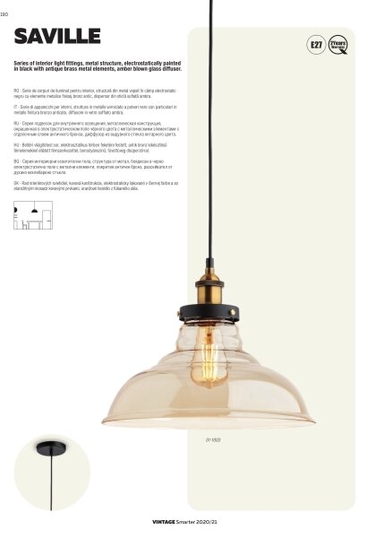 Redo 01-1002 - Lampadario a sospensione con filo SAVILLE 1xE27/42W/230V