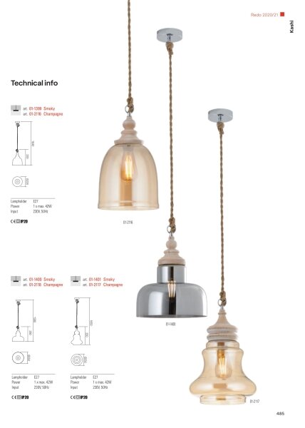 Redo 01-1399 - Lampadario a sospensione con filo KASHI 1xE27/42W/230V