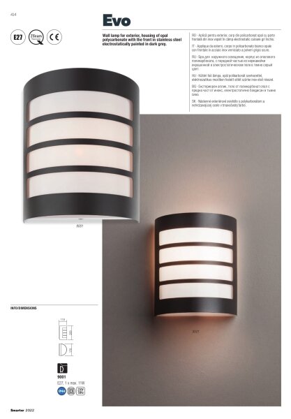 Redo 9001 - Applique da esterno EVO 1xE27/11W/230V IP44