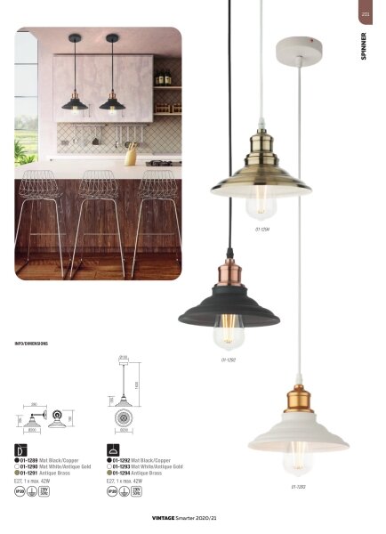 Redo 01-1293 - Lampadario a sospensione con filo SPINNER 1xE27/42W/230V