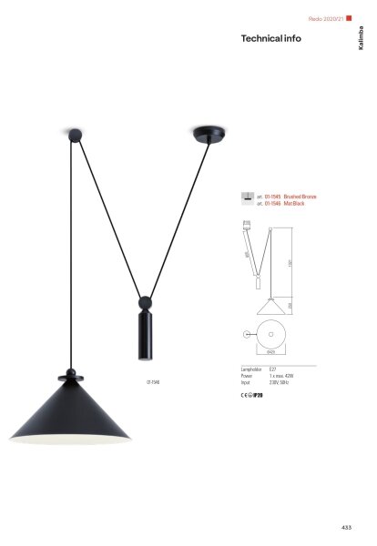 Redo 01-1545 - Lampadario a sospensione con filo KALIMBA 1xE27/42W/230V diametro 42 cm ragno bronzo