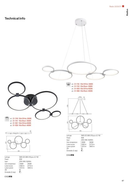 Redo 01-1742 - Lampadario LED a sospensione con filo RADIUS LED/45W/230V bianco
