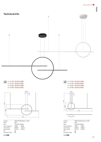 Redo 01-1737 - Lampadario a sospensione con filo LED dimmerabile GIOTTO LED/56W/230V nero