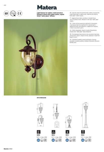 Redo 9634 - Lampada da esterno MATERA 1xE27/42W/230V IP33