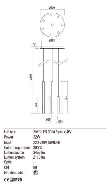 Redo 01-2050 - Lampadario LED a sospensione con filo MADISON 8xLED/4W/230V oro