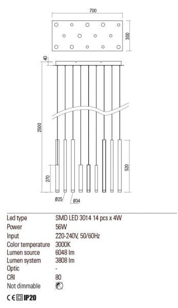 Redo 01-2054 - Lampadario LED a sospensione con filo MADISON 14xLED/4W/230V oro