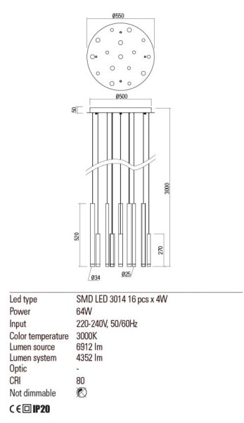 Redo 01-2060 - Lampadario LED a sospensione con filo MADISON 16xLED/4W/230V nero