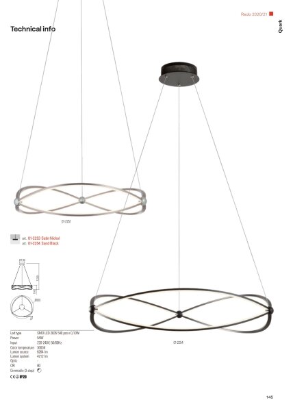 Redo 01-2251 - Lampadario a sospensione con filo LED dimmerabile QUARK LED/43W/230V 3000K cromo