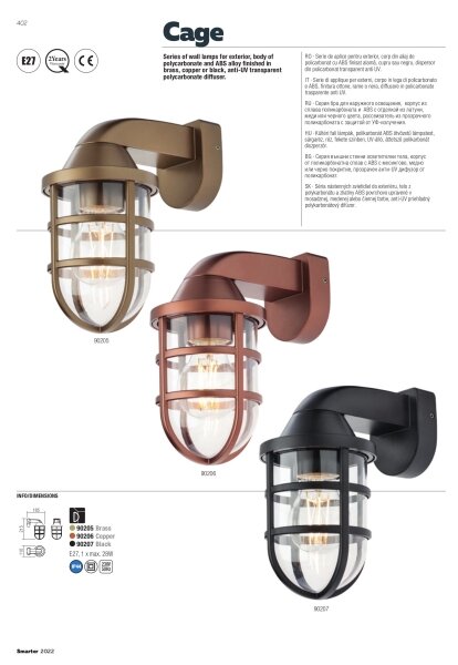 Redo 90206 - Applique da esterno CAGE 1xE27/28W/230V IP44 rame