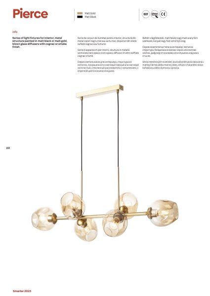 Redo 01-2619 - Lampadario a sospensione con filo PIERCE 6xE27/42W/230V oro/fumé