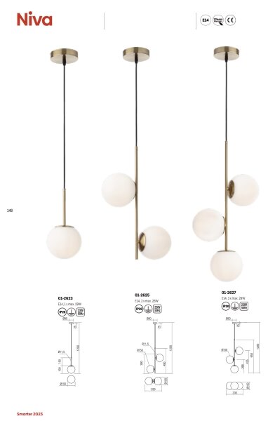 Redo 01-2623 - Lampadario a sospensione con filo NIVA 1xE14/28W/230V