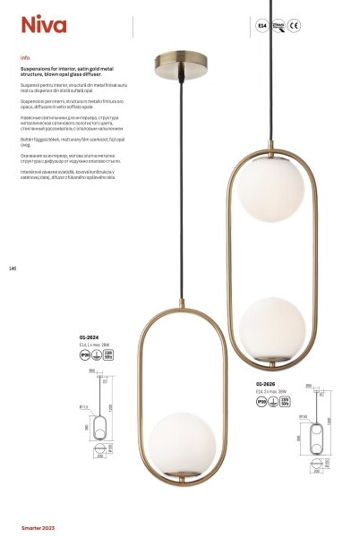 Redo 01-2623 - Lampadario a sospensione con filo NIVA 1xE14/28W/230V