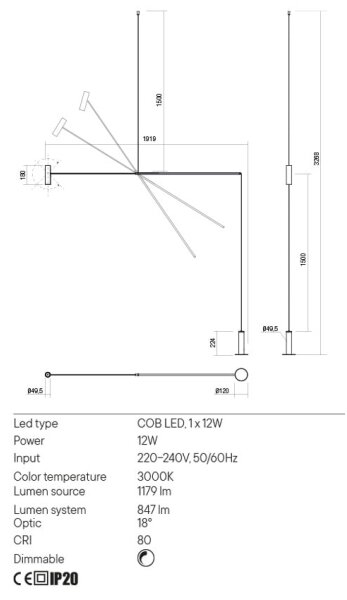 Redo 01-2695 - Lampada da terra dimmerabile a LED PICAS LED/12W/230V nero