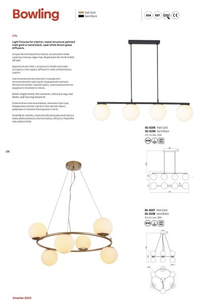 Redo 01-3156 - Lampadario a sospensione con filo BOWLING 4xE27/42W/230V nero
