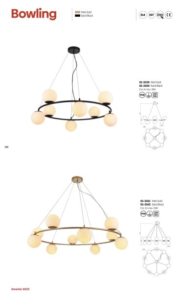Redo 01-3157 - Lampadario a sospensione con filo BOWLING 6xE14/28W/230V oro