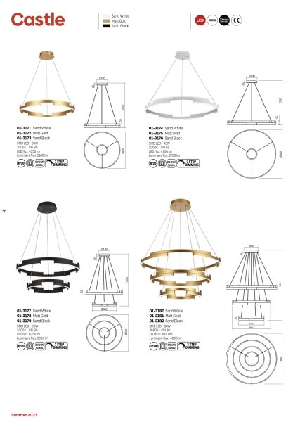 Redo 01-3179 - Lampadario a sospensione con filo LED dimmerabile CASTLE LED/60W/230V nero