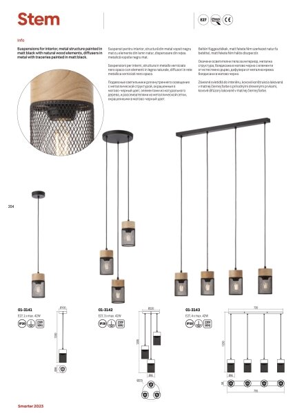 Redo 01-3141 - Lampadario a sospensione con filo STEM 1xE27/42W/230V