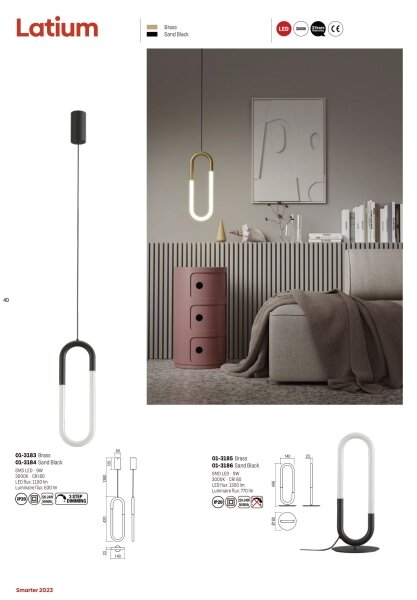 Redo 01-3184 - Lampadario LED a sospensione con filo LATIUM LED/9W/230V nero