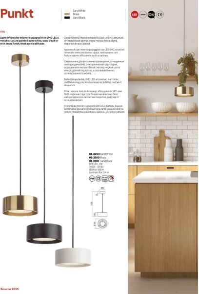 Redo 01-3099 - Lampadario LED a sospensione con filo PUNKT LED/6W/230V diametro 15 cm bianco