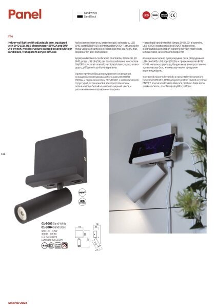 Redo 01-3084 - Luce Spot da parete a LED PANEL LED/3,5W/230V USB nero