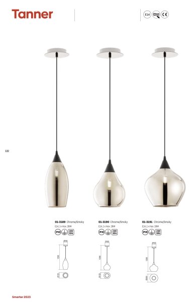 Redo 01-3190 - Lampadario a sospensione con filo TANNER 1xE14/28W/230V diametro 15 cm