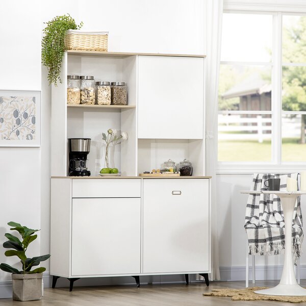 HOMCOM Dispensa Cucina in Truciolato e MDF con Ripiani Aperti, Armadietti e Cassetto per Utensili ed Elettrodomestici, 119x41x180 cm, Bianco
