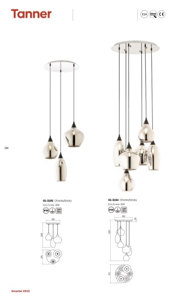 Redo 01-3194 - Lampadario a sospensione con filo TANNER 6xE14/28W/230V diametro 47,2 cm