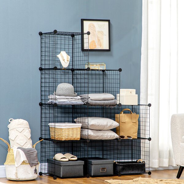 HOMCOM Mobile Libreria Salvaspazio per Giocattoli, Vestiti, Libri e Soprammobili, 9 Cubi in Rete con Pannelli in Acciaio e PP, 35x35x35 cm, Nero|Aosom