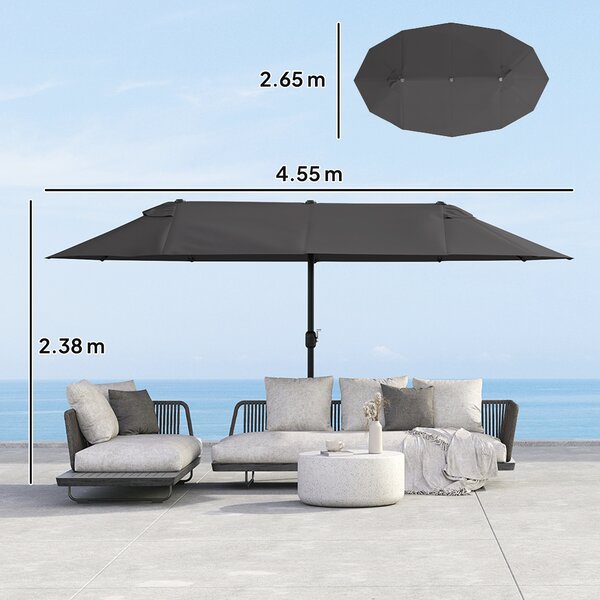 Outsunny Ombrellone da Giardino Doppio 4.6x2.7m con Palo Antiruggine in Acciaio, 12 Braccia e Manovella, Nero | Aosom