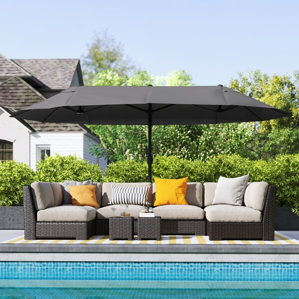 Outsunny Ombrellone da Giardino Doppio 4.6x2.7m con Palo Antiruggine in Acciaio, 12 Braccia e Manovella, Nero | Aosom