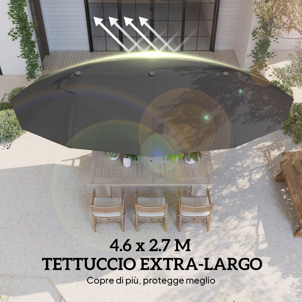 Outsunny Ombrellone da Giardino Doppio 4.6x2.7m con Palo Antiruggine in Acciaio, 12 Braccia e Manovella, Nero | Aosom