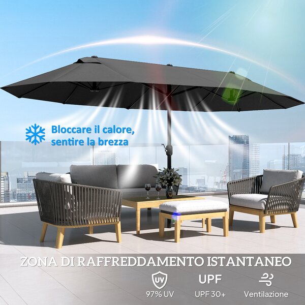 Outsunny Ombrellone da Giardino Doppio 4.6x2.7m con Palo Antiruggine in Acciaio, 12 Braccia e Manovella, Nero | Aosom