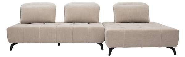 Divano modulabile 4 posti con poggiatesta regolabili in tessuto effetto velluto taupe e metallo nero OLMO