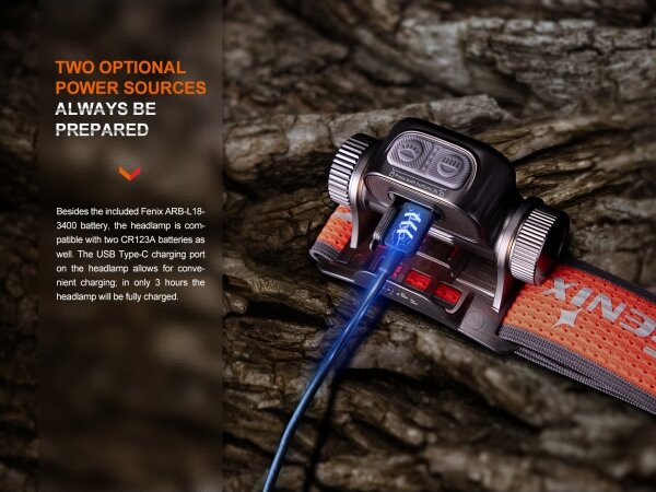 Fenix HM65RTV20PRP - Lampada frontale ricaricabile dimmerabile LED/USB IP68 nero/viola