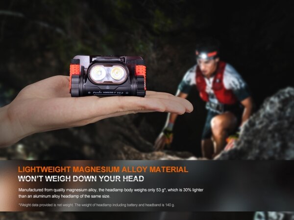 Fenix HM65RTV20PRP - Lampada frontale ricaricabile dimmerabile LED/USB IP68 nero/viola