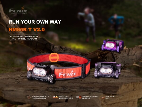 Fenix HM65RTV20PRP - Lampada frontale ricaricabile dimmerabile LED/USB IP68 nero/viola