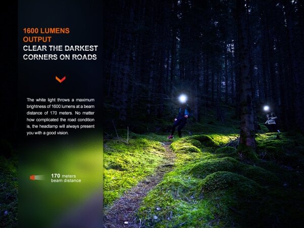 Fenix HM65RTV20BLC- LED Dimmerabile ricaricabile lampada da testa LED/USB IP68 nero/arancione