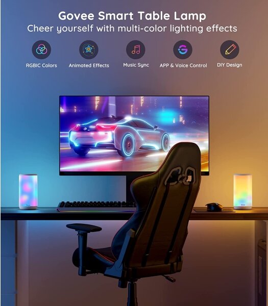 Govee - LED RGBIC Lampada da tavolo dimmerabile AURA 2 2200-6500K Wi-Fi Matter